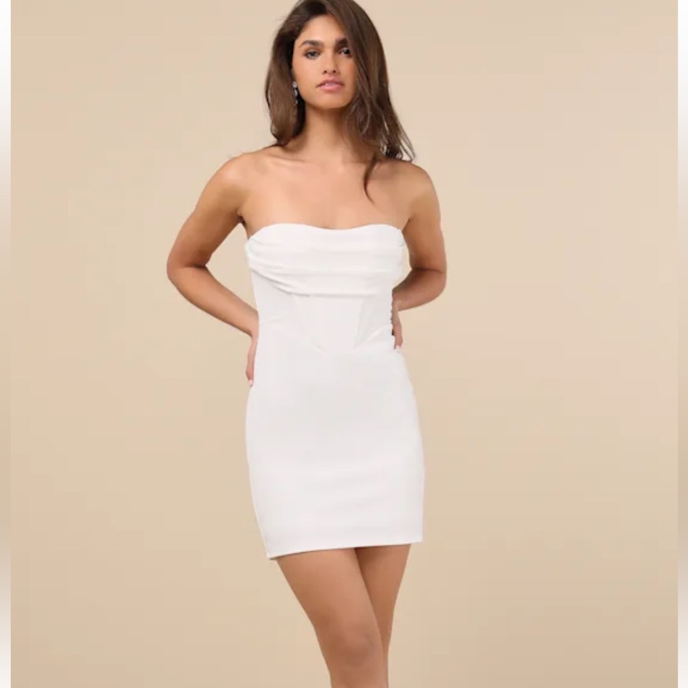 Dramatic Intent White Strapless Corset Bodycon Mini Dress
